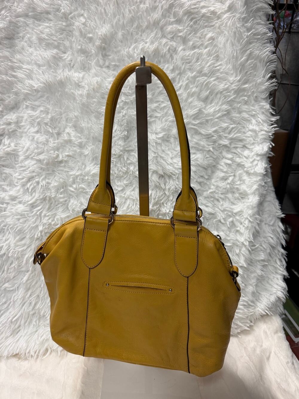 B. Makowsky Mustard Yellow Genuine Leather Large Shoulder Bag Satchel Purse